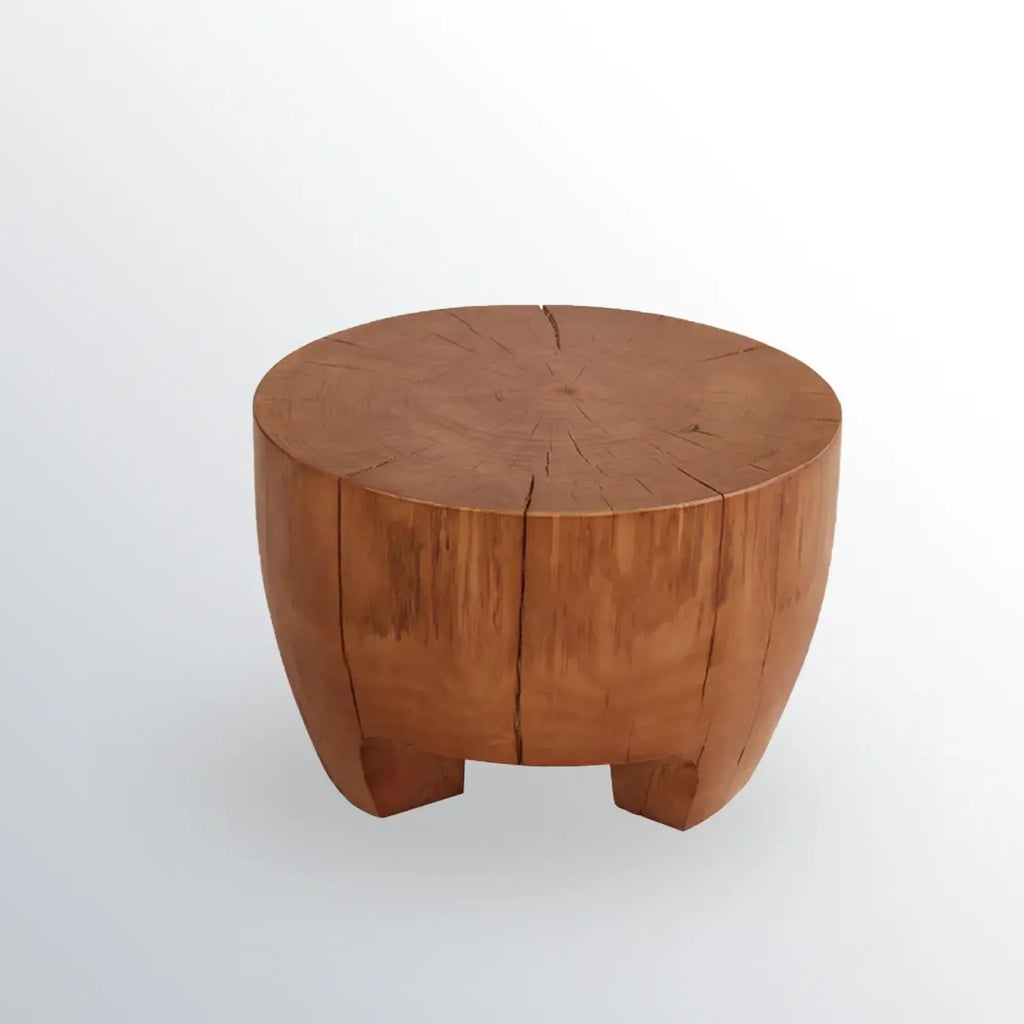 Table basse ronde rustique en bois massif avec finition naturelle