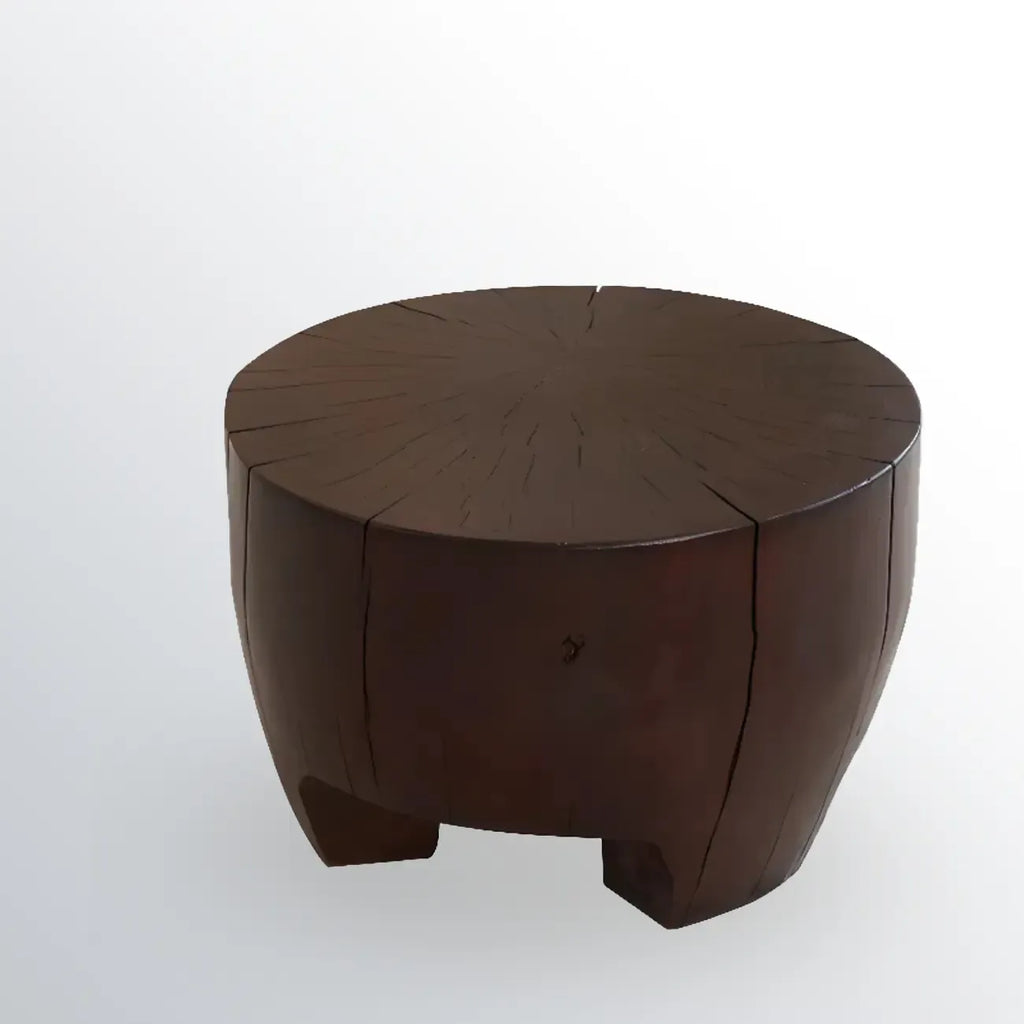 Table basse ronde rustique en bois massif avec finition naturelle