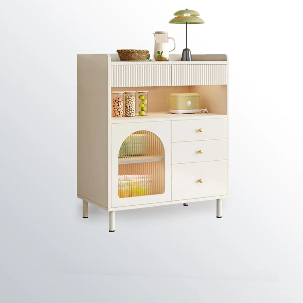 Meuble d'appoint blanc moderne avec tiroirs et portes vitrées