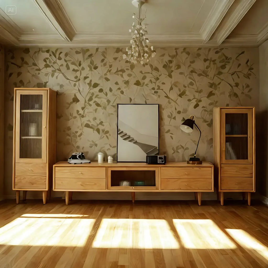 Meubles TV scandinaves en pin brun avec pieds