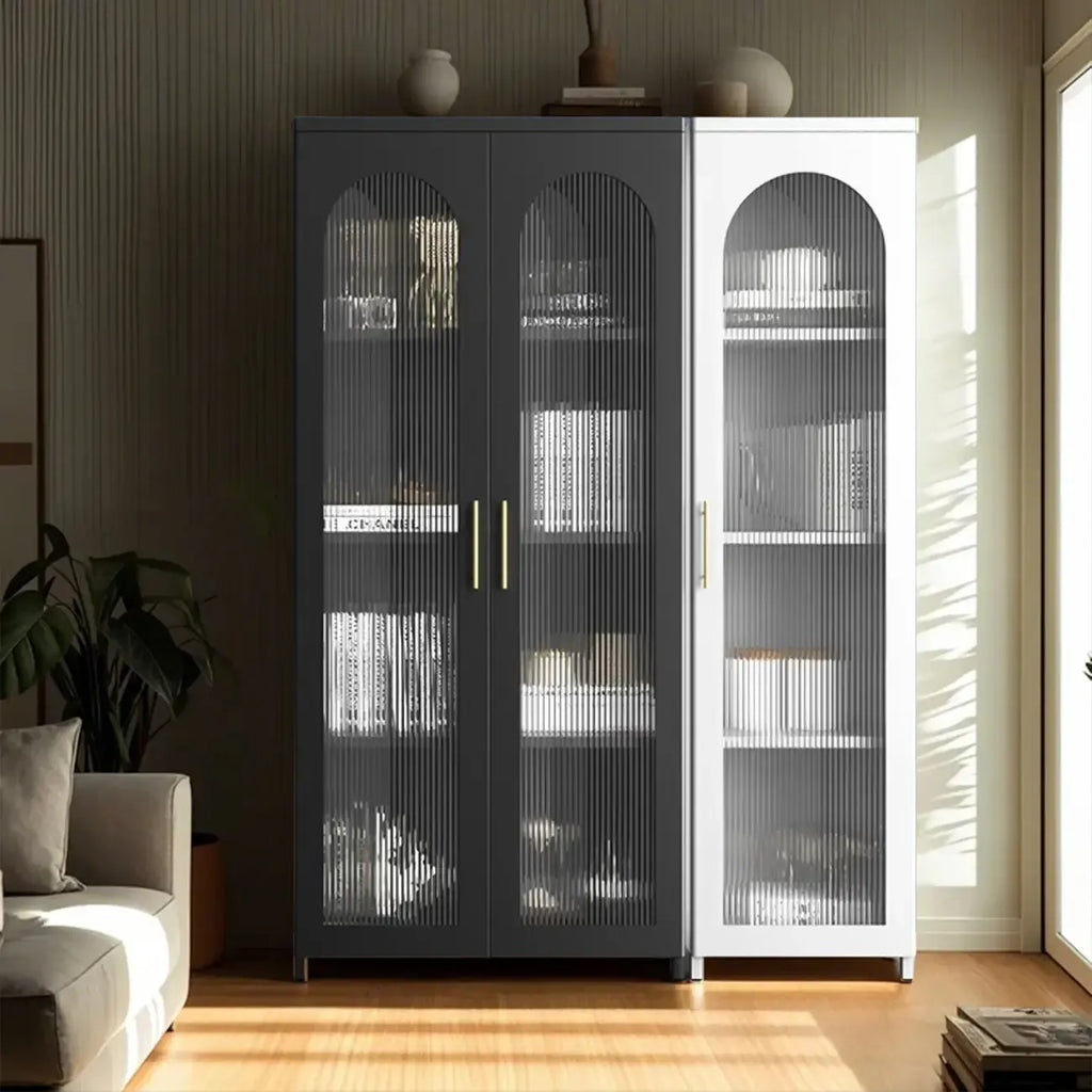 Armoire de rangement verticale moderne en métal avec portes vitrées