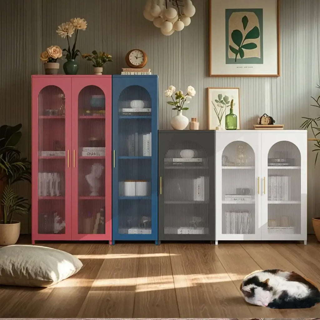 Armoire de rangement verticale moderne en métal avec portes vitrées