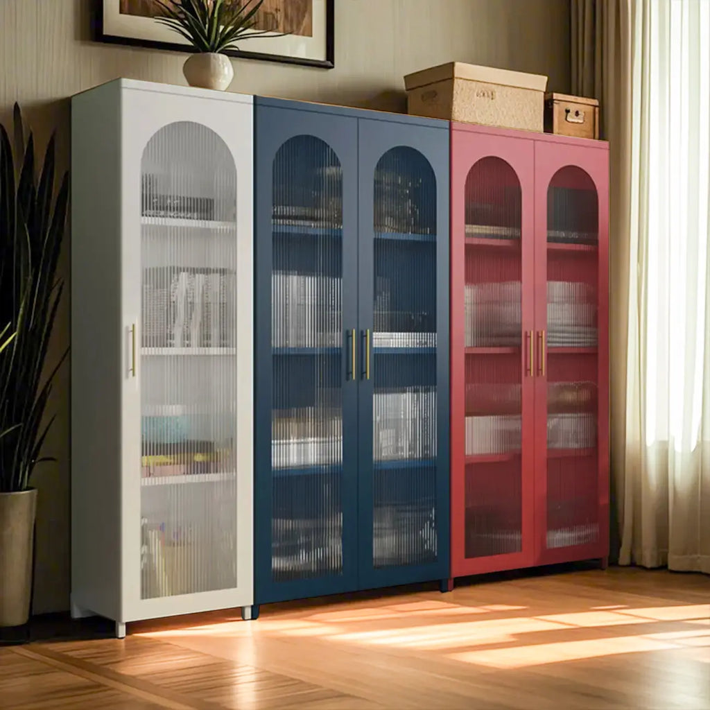 Armoire de rangement verticale moderne en métal avec portes vitrées