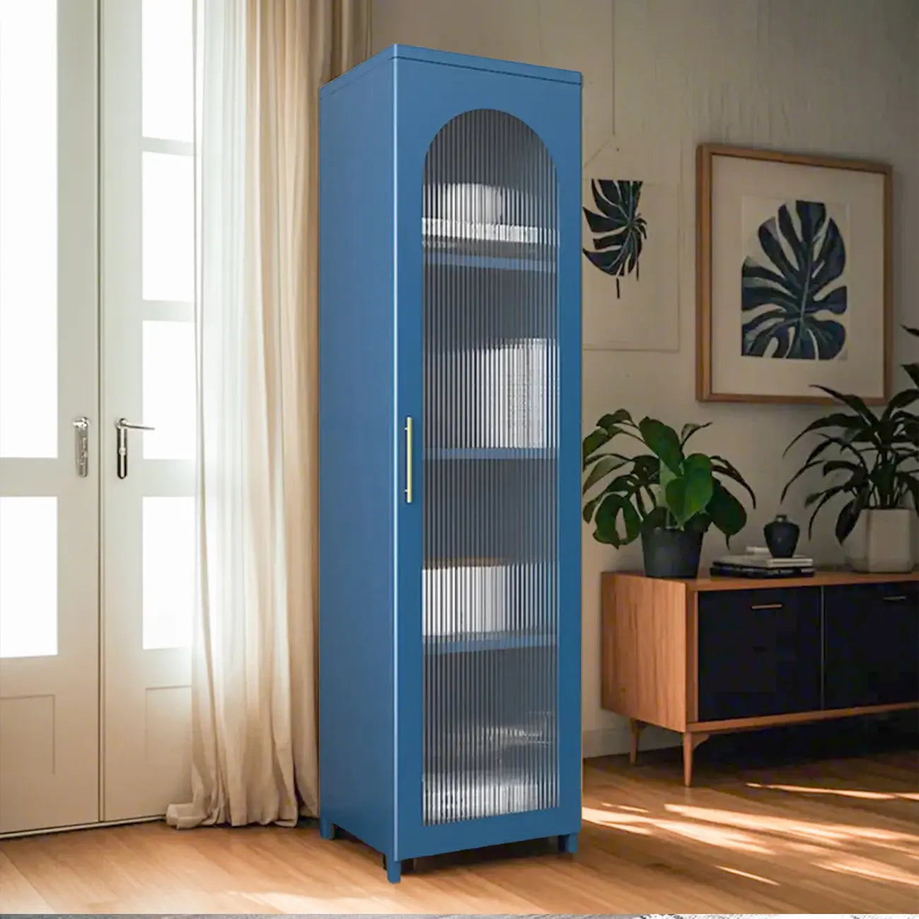 Armoire de rangement verticale moderne en métal avec portes vitrées