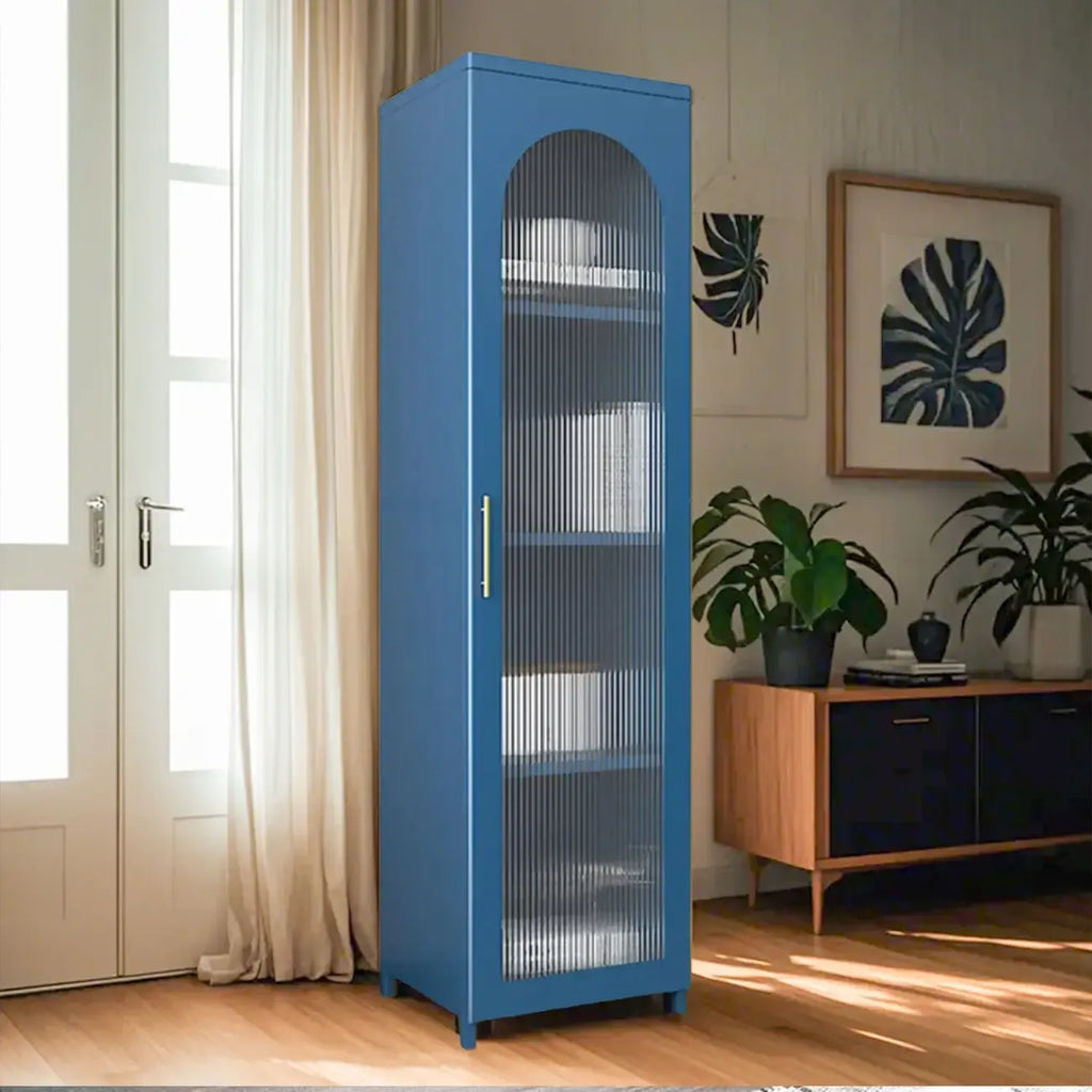 Armoire de rangement verticale moderne en métal avec portes vitrées