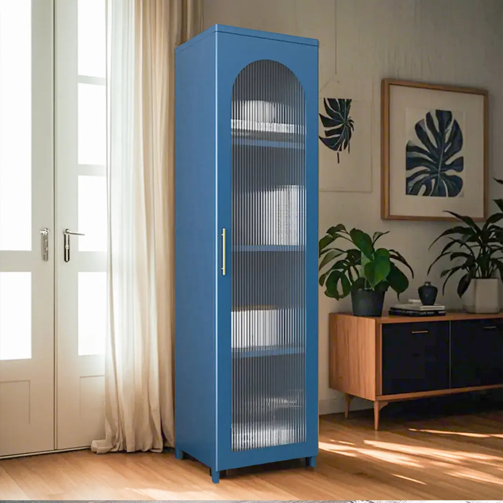 Armoire de rangement verticale moderne en métal avec portes vitrées