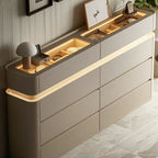 Commode double horizontale en bois couleur crème, éclairage inclus