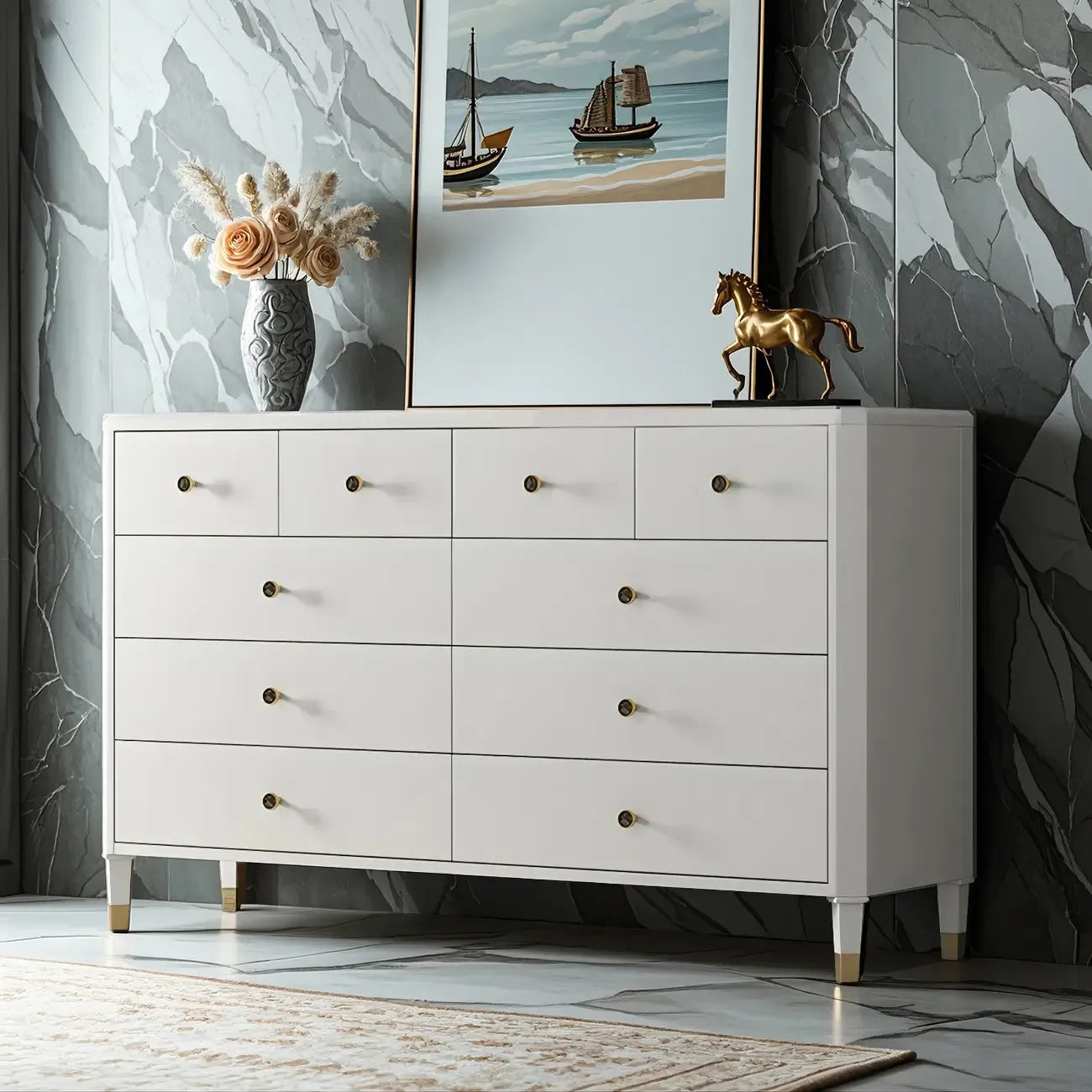Commode double minimaliste en bois de cerisier avec tiroirs