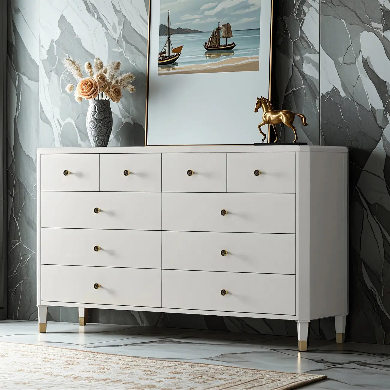 Commode double minimaliste en bois de cerisier avec tiroirs