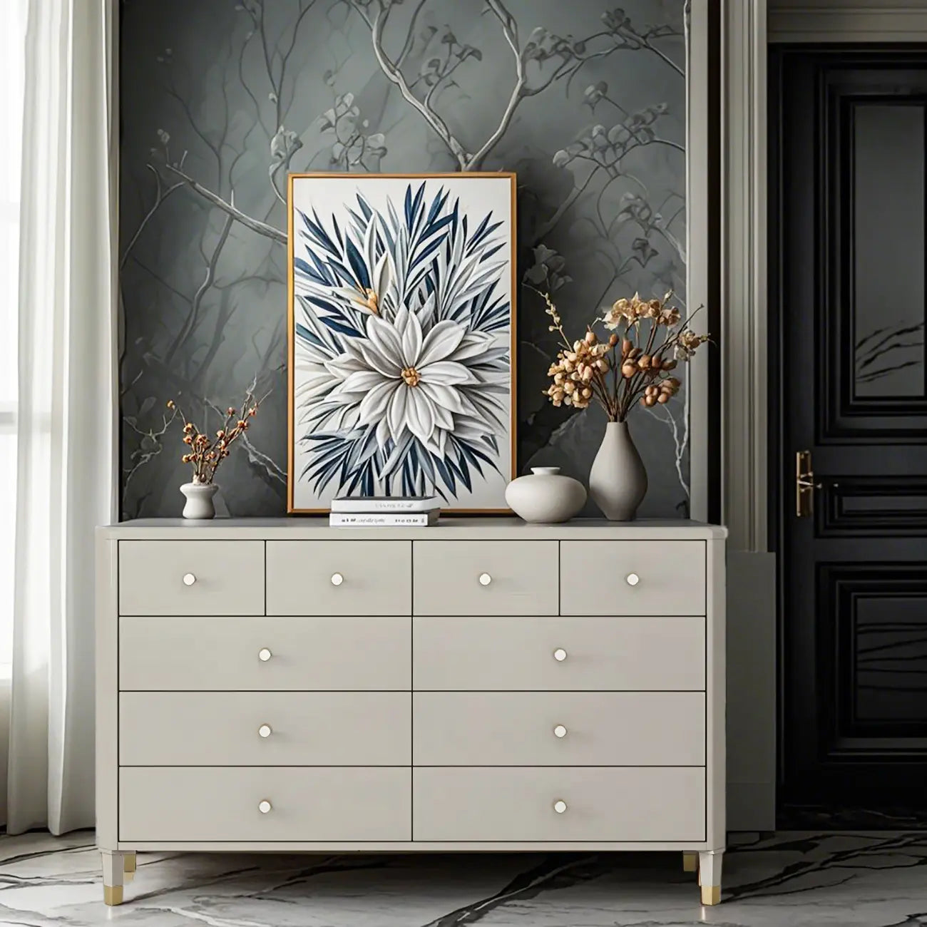 Commode double minimaliste en bois de cerisier avec tiroirs
