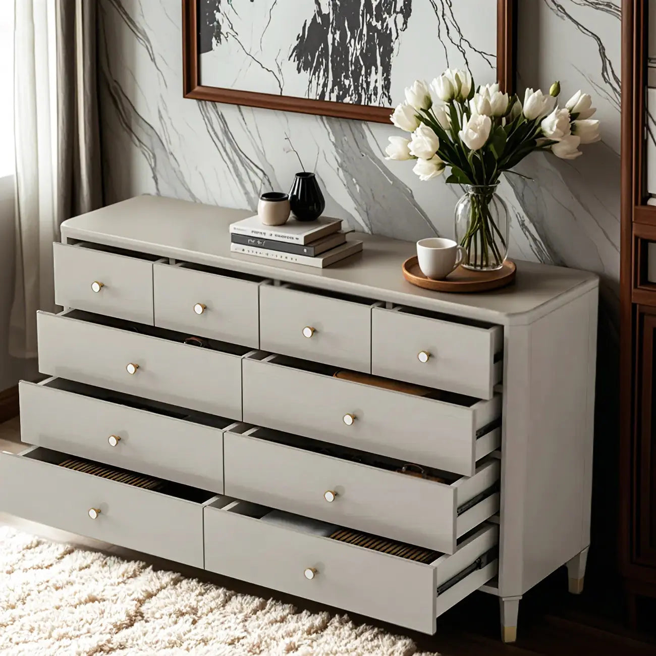 Commode double minimaliste en bois de cerisier avec tiroirs