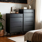 Commode rétro en bois noir avec tiroirs de rangement pour chambre à coucher