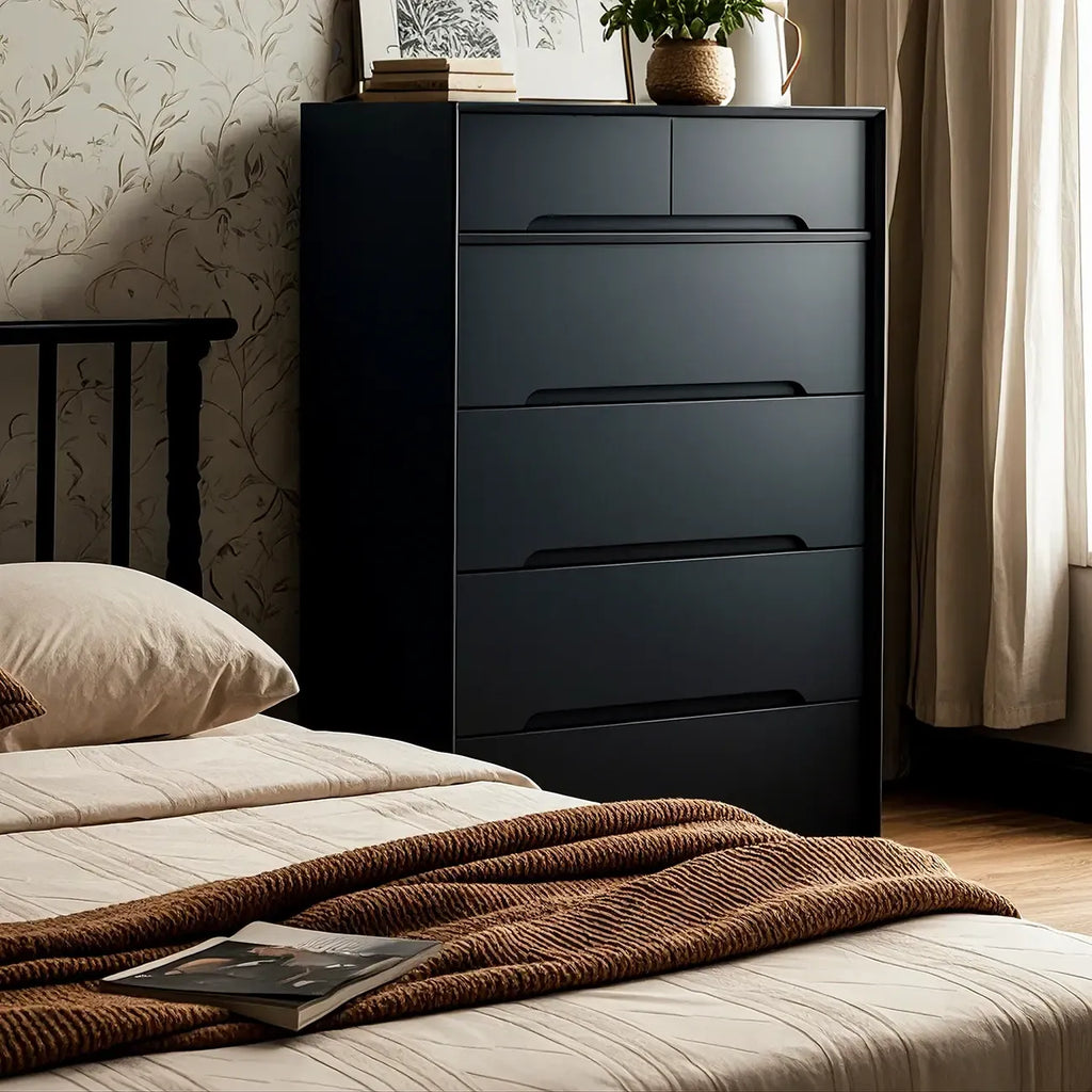Commode rétro en bois noir avec tiroirs de rangement pour chambre à coucher
