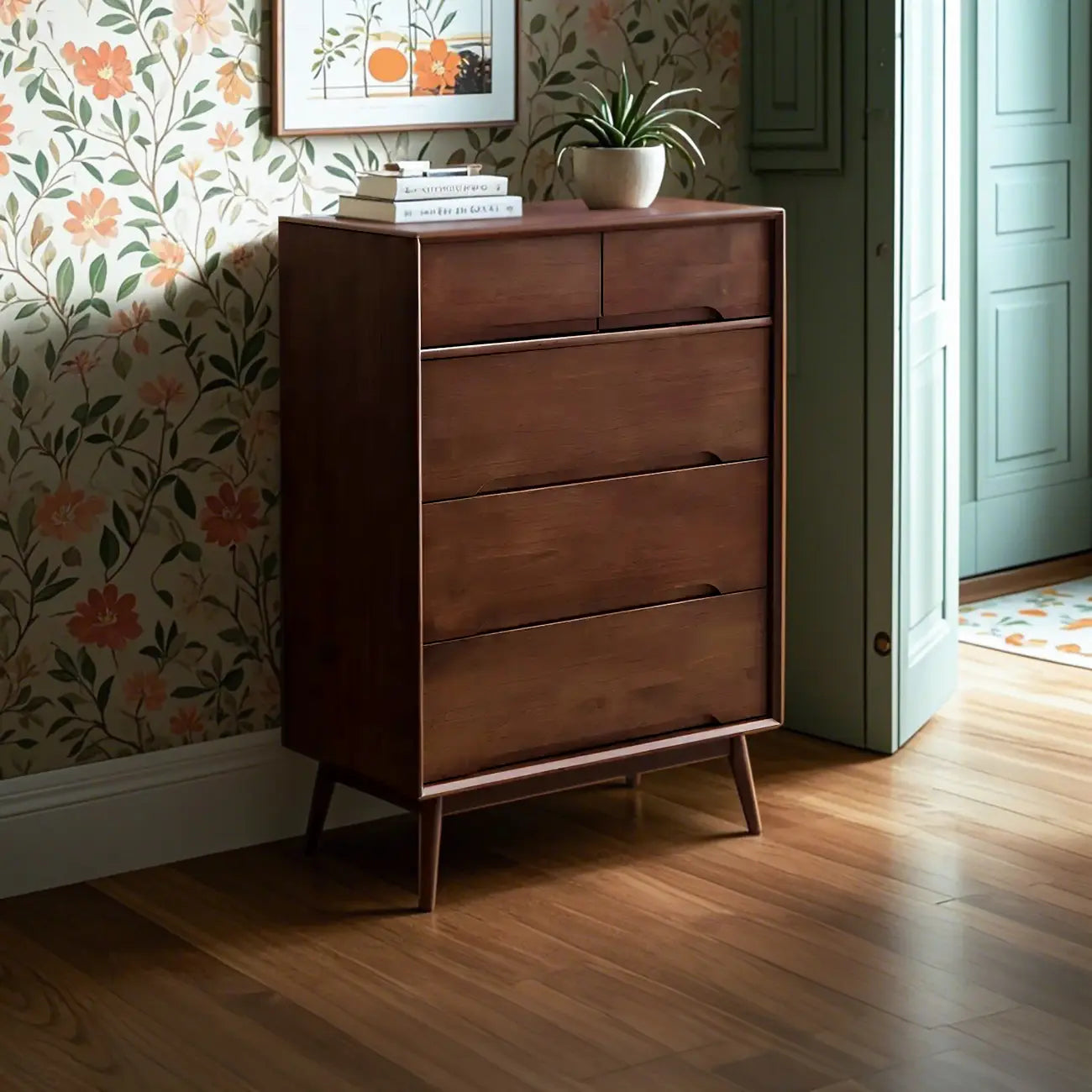 Commode rétro en bois noir avec tiroirs de rangement pour chambre à coucher