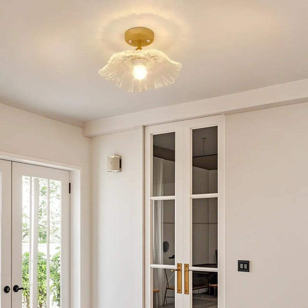 Plafonnier semi-encastré moderne en bois et verre transparent à motif floral