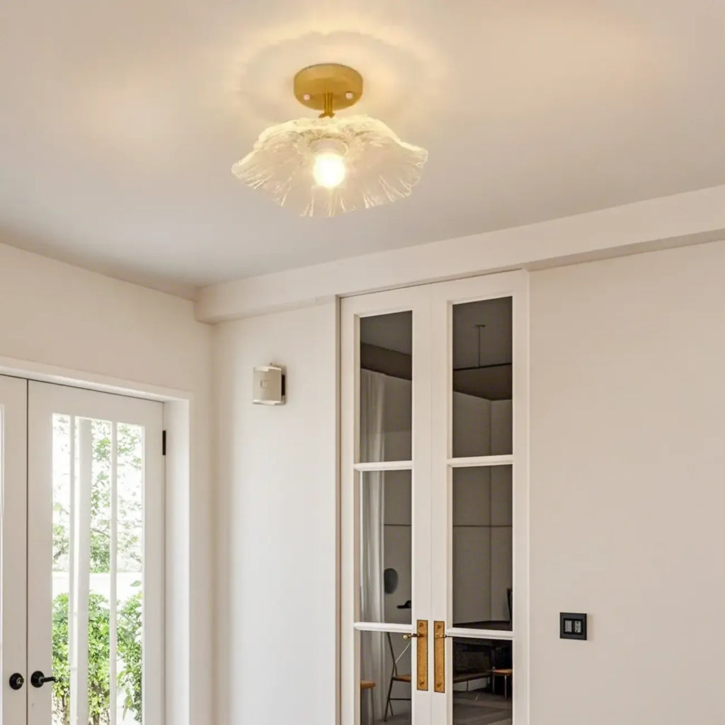 Plafonnier semi-encastré moderne en bois et verre transparent à motif floral