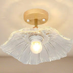 Plafonnier semi-encastré moderne en bois et verre transparent à motif floral