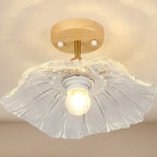 Plafonnier semi-encastré moderne en bois et verre transparent à motif floral