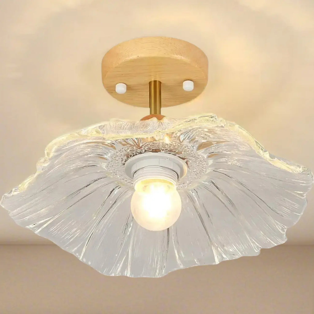 Plafonnier semi-encastré moderne en bois et verre transparent à motif floral