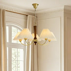 Lustre vintage en laiton et tissu avec abat-jour plissés beiges