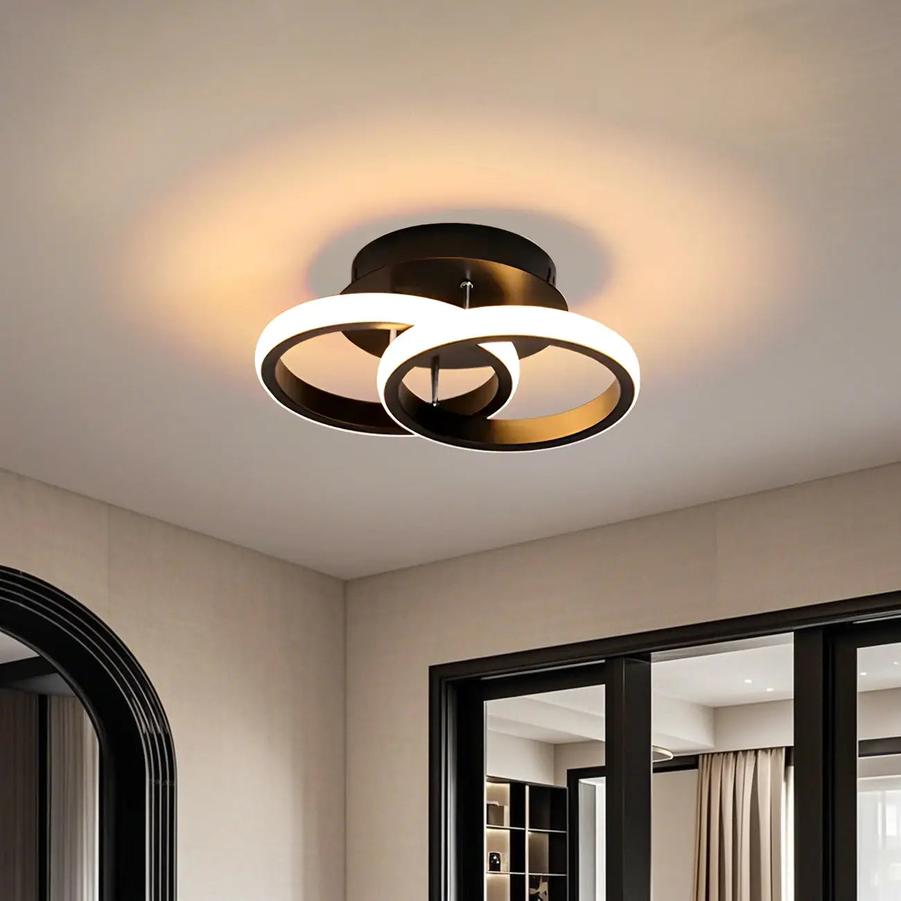 Plafonnier semi-encastré LED géométrique en métal noir