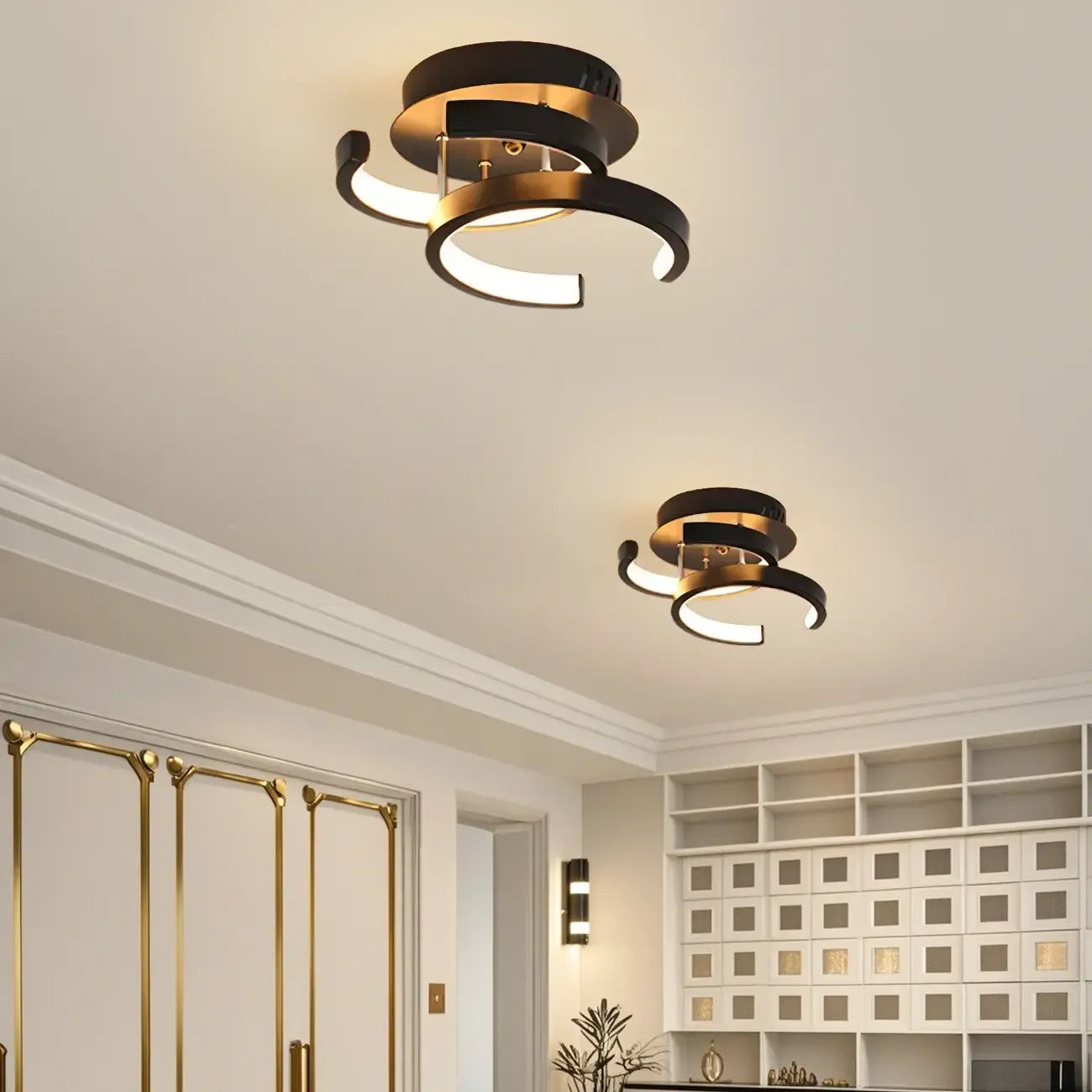 Plafonnier semi-encastré LED géométrique en métal noir
