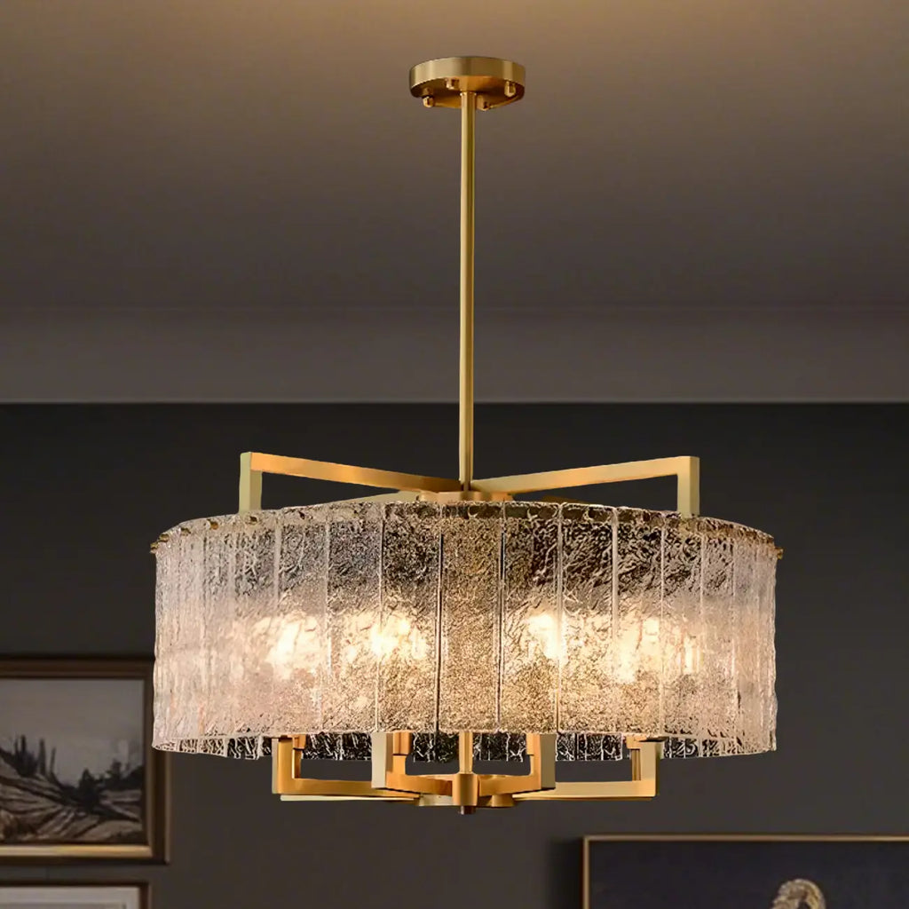 Lustre rond moderne en cristal avec cadre doré pour la décoration