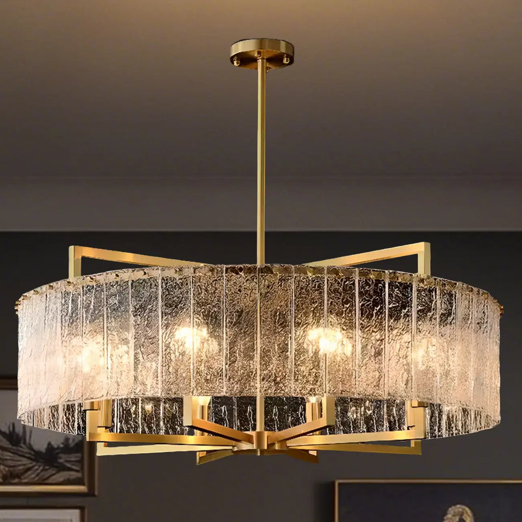 Lustre rond moderne en cristal avec cadre doré pour la décoration