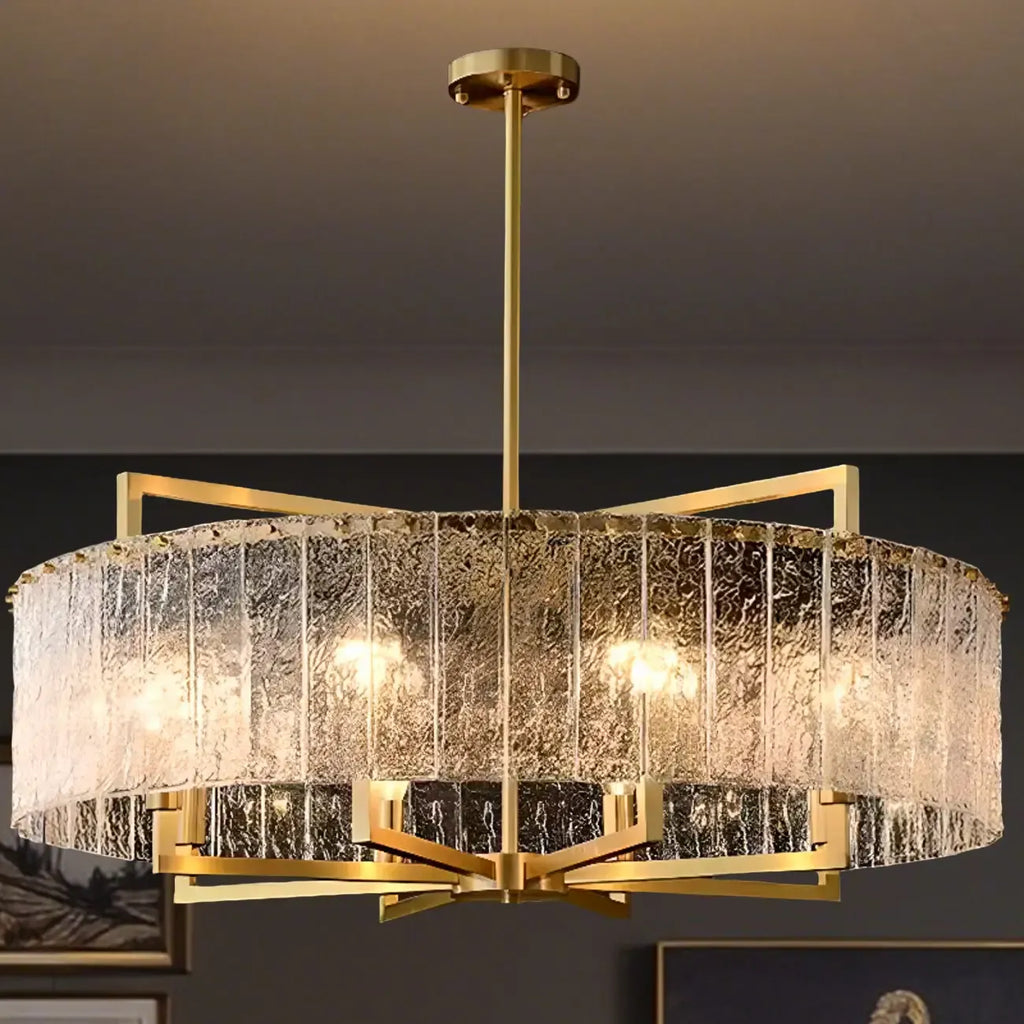 Lustre rond moderne en cristal avec cadre doré pour la décoration