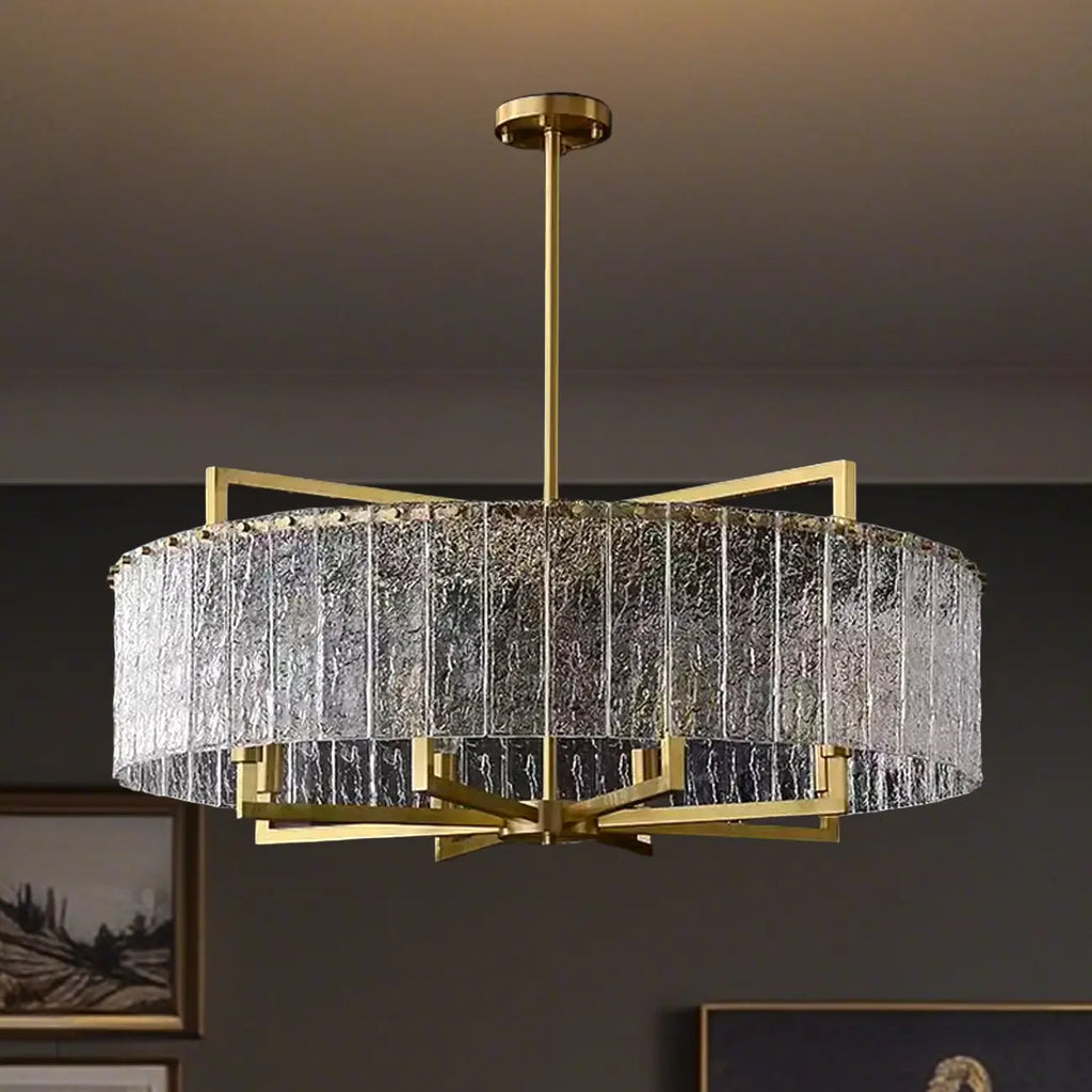 Lustre rond moderne en cristal avec cadre doré pour la décoration