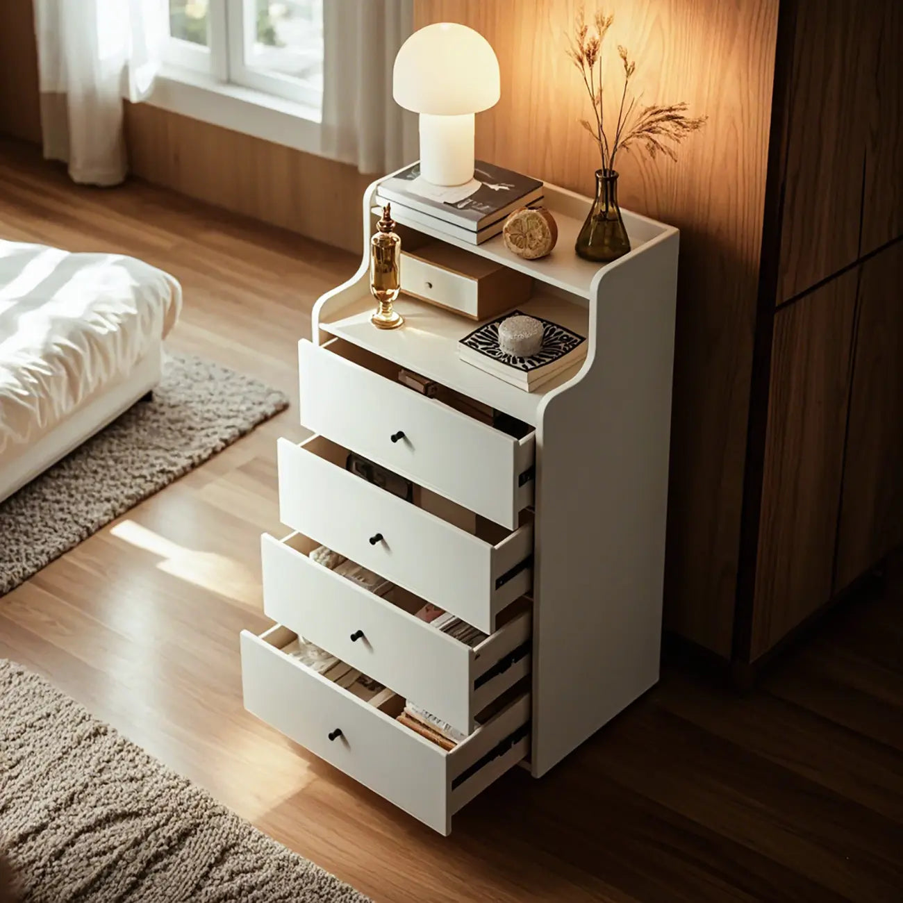 Commodes et coffres en bois blanc résistant avec rangement compact