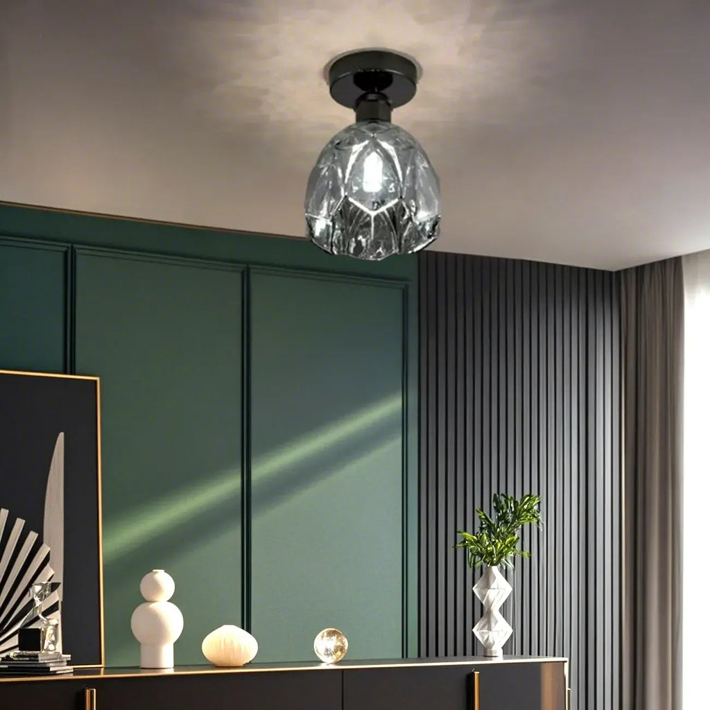 Plafonnier semi-encastré moderne conique en verre transparent noir