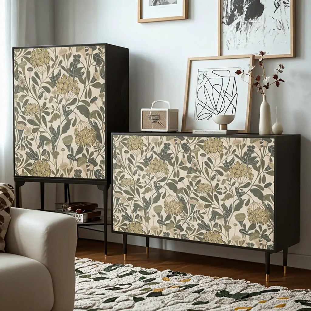 Meuble de style campagnard français avec finition florale pour salon