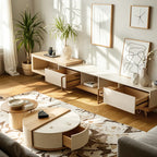 Table basse ronde moderne en bois naturel avec rangement