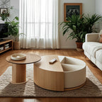 Table basse ronde moderne en bois naturel avec rangement