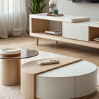 Table basse ronde moderne en bois naturel avec rangement