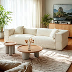 Table basse ronde en bois naturel avec plateau à trois pieds