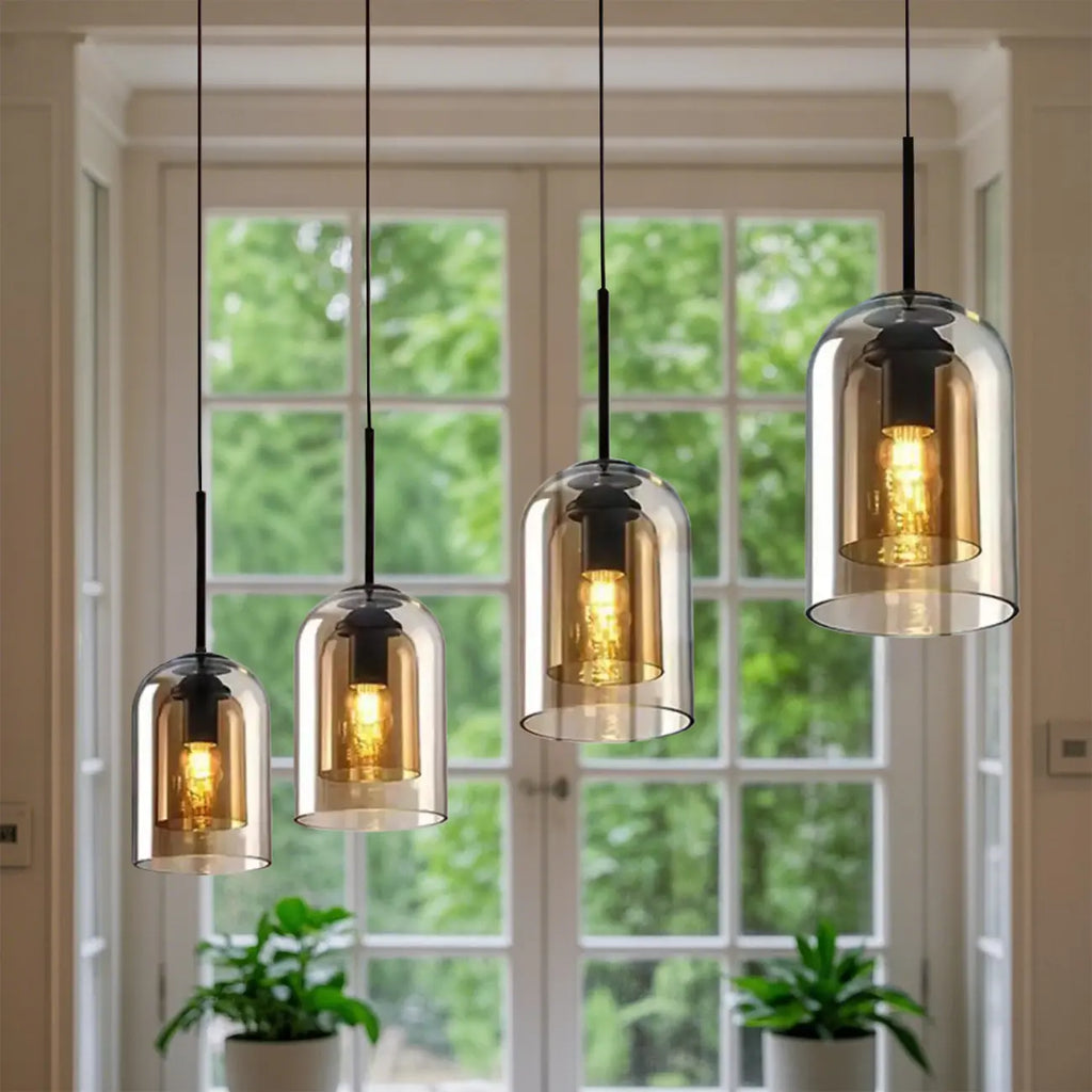 Suspension moderne en verre double en forme de cloche pour salon