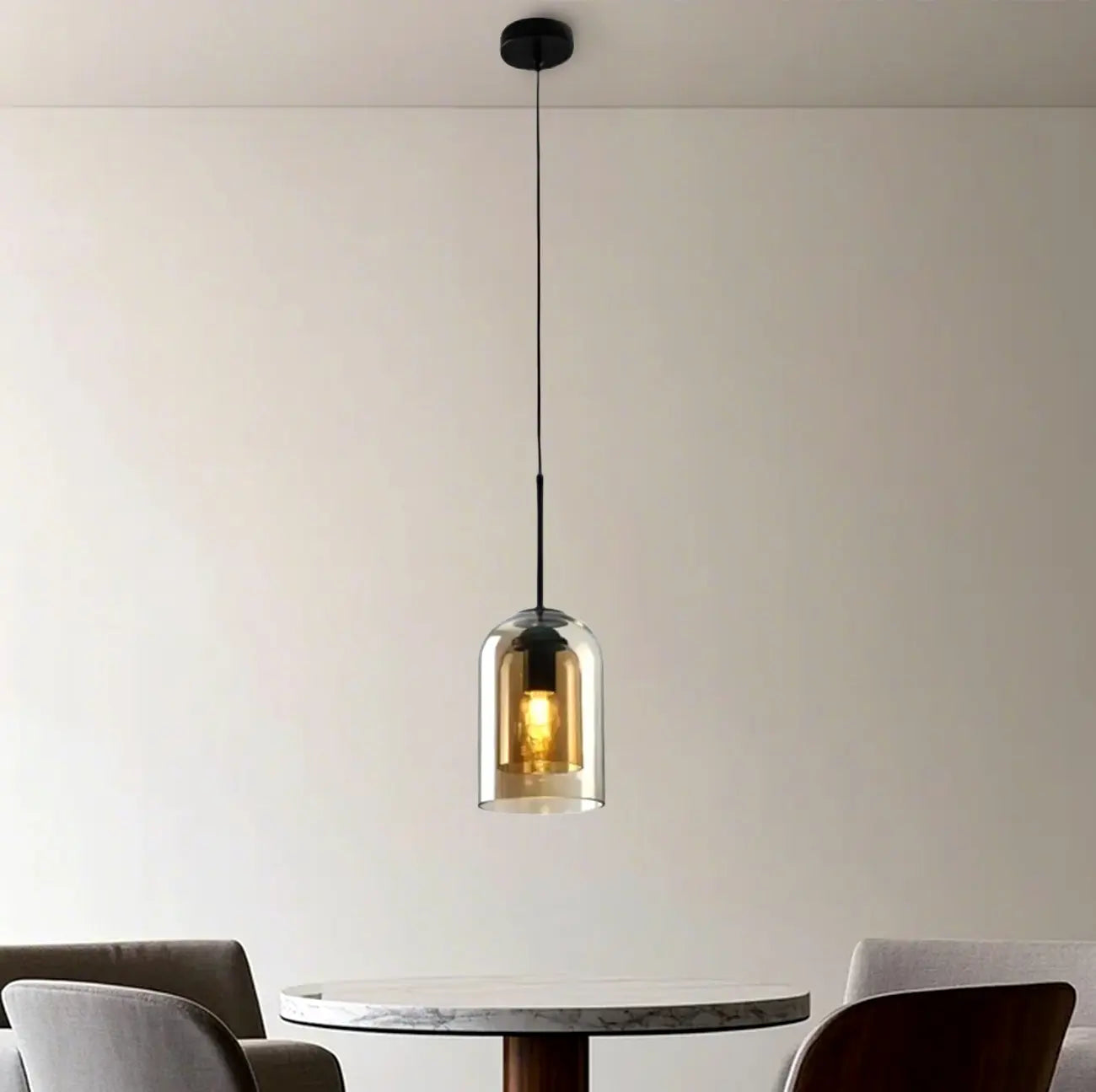 Suspension moderne en verre double en forme de cloche pour salon