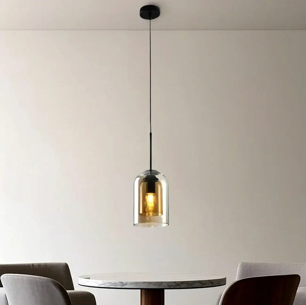 Suspension moderne en verre double en forme de cloche pour salon