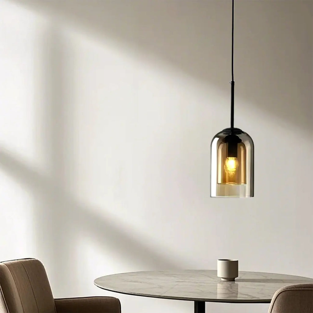 Suspension moderne en verre double en forme de cloche pour salon