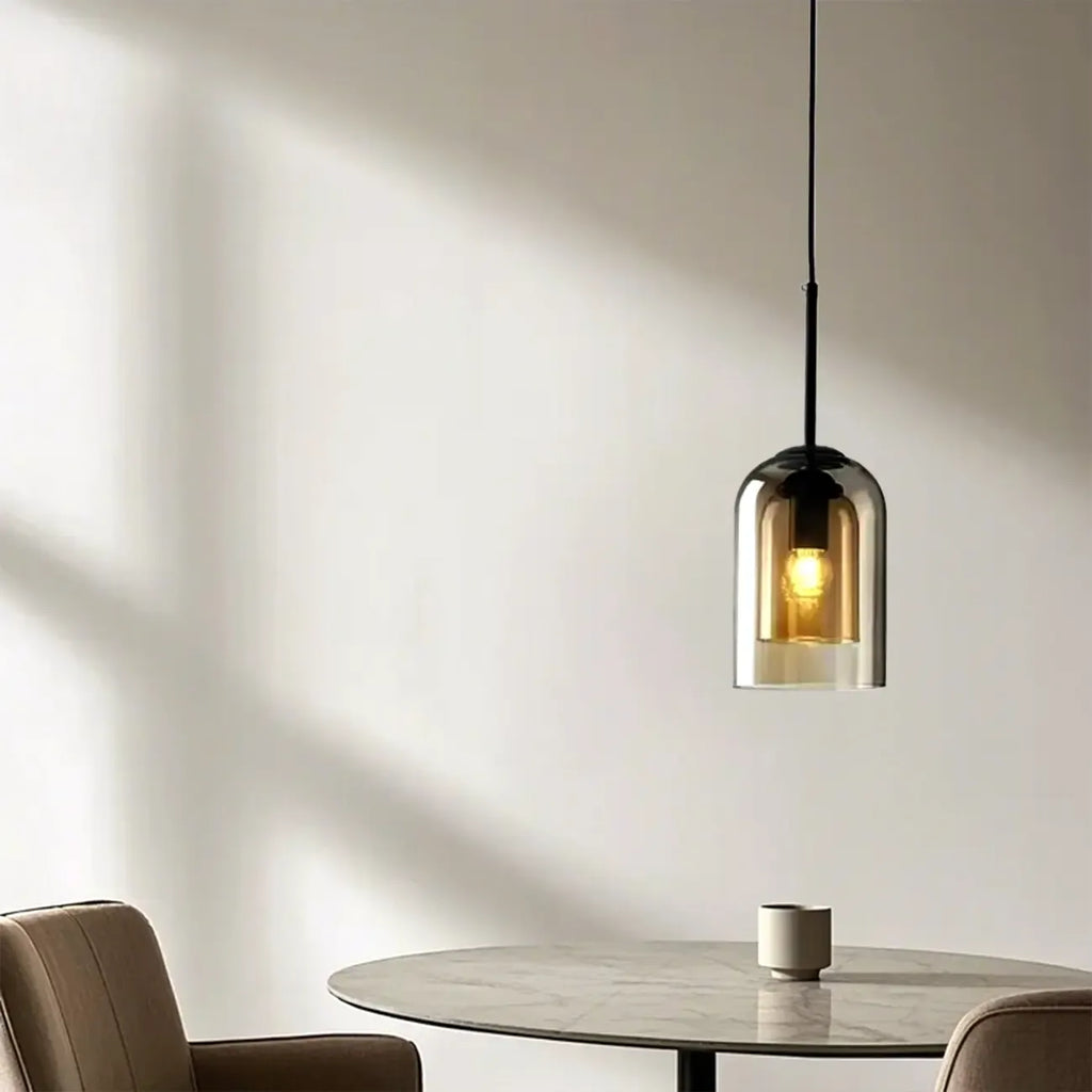 Suspension moderne en verre double en forme de cloche pour salon