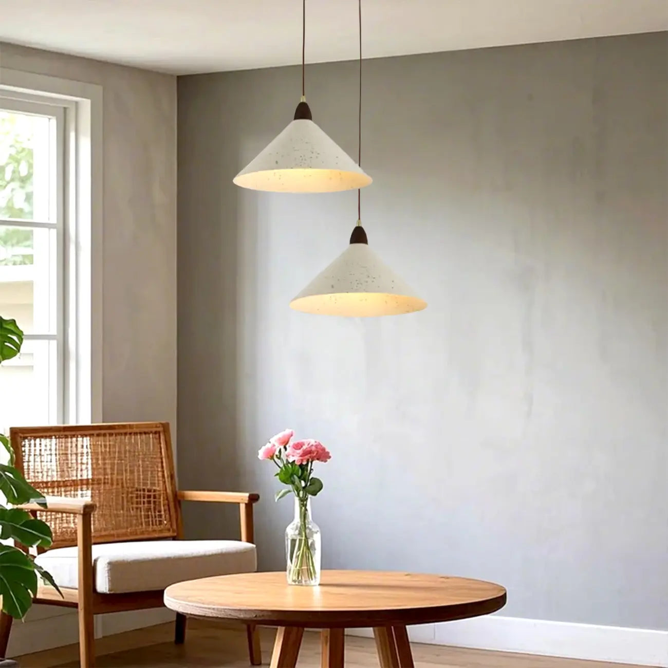 Suspension moderne en fer blanc conique pour salon
