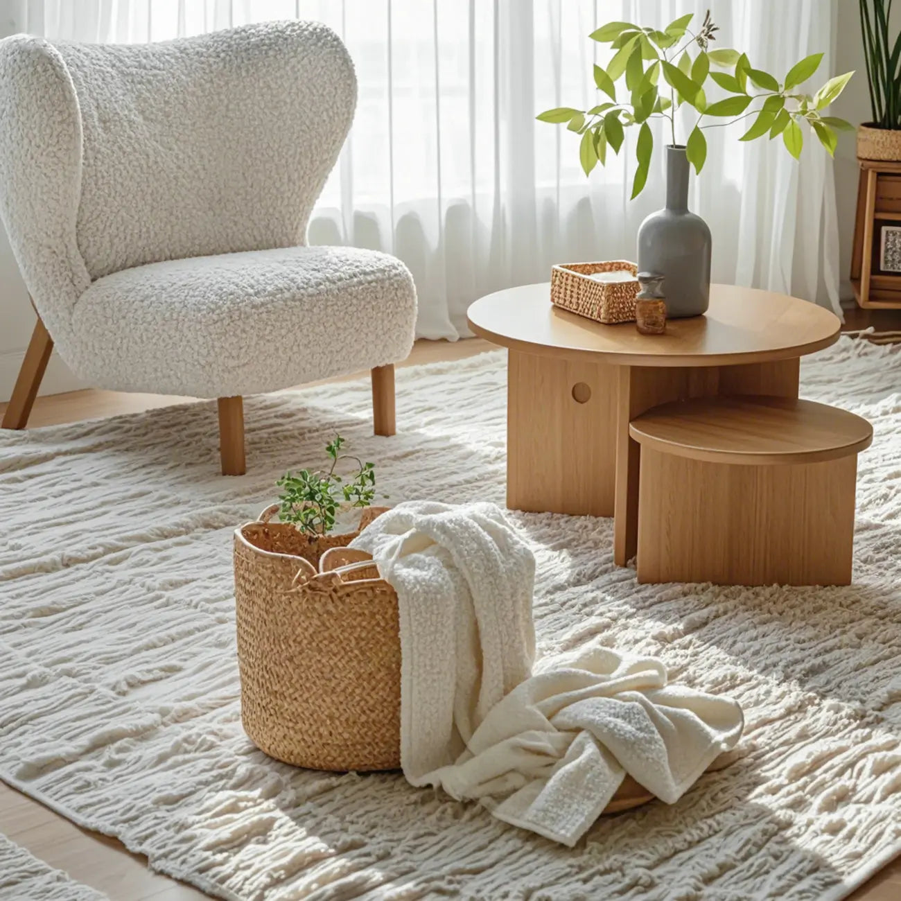 Ensemble de table basse ronde moderne en bois massif, disponible en deux tailles