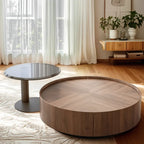 Table basse ronde moderne en bois avec piètement en acier