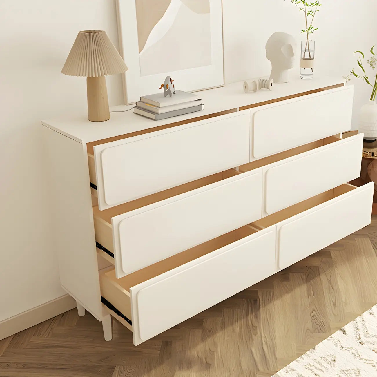 Commodes et chiffonniers modernes en bois blanc avec tiroirs à fermeture amortie