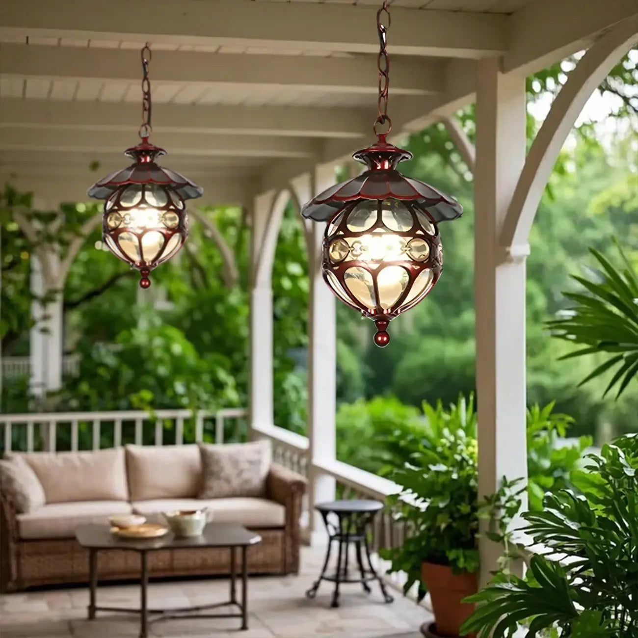 Suspension d'extérieur vintage en verre et bronze avec globe