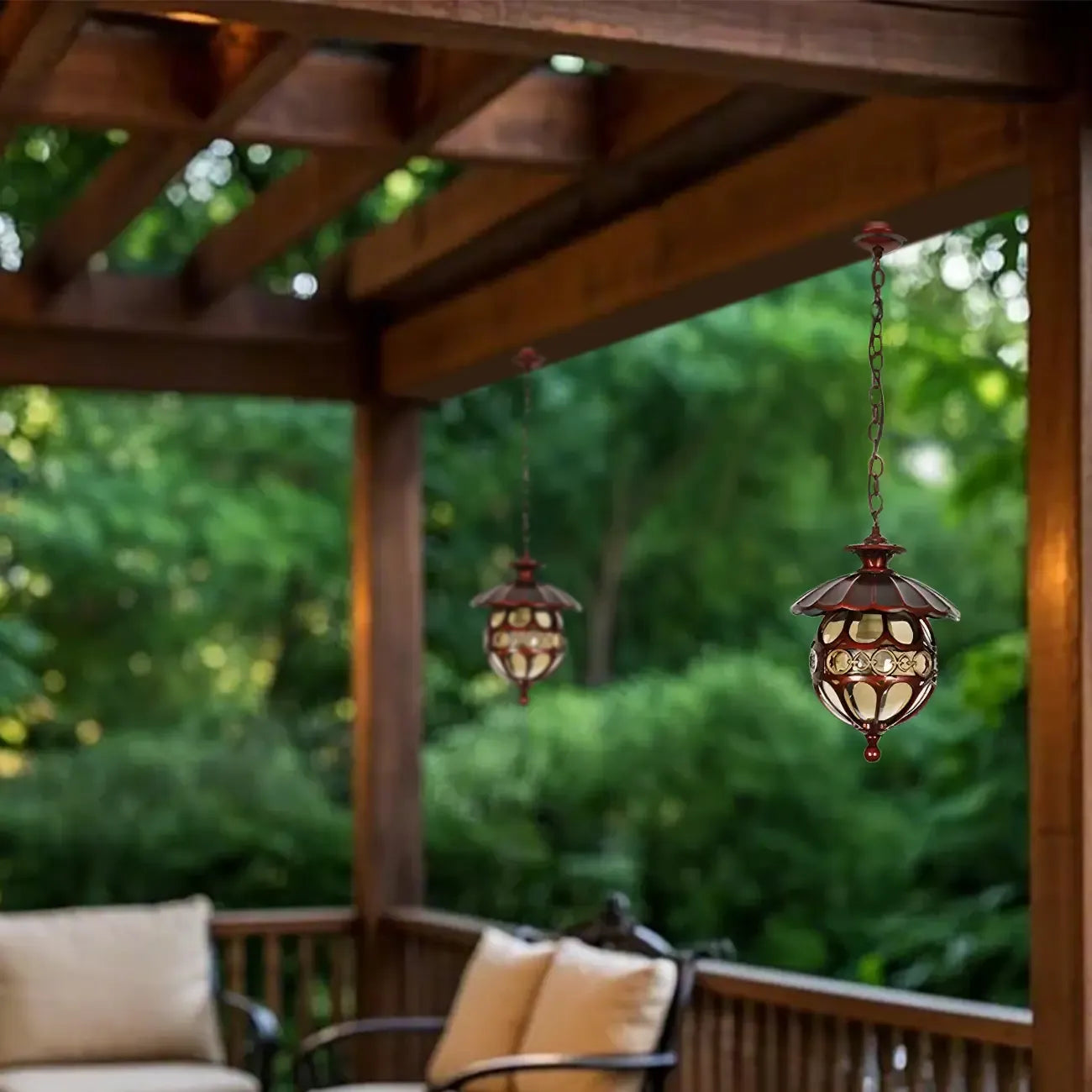 Suspension d'extérieur vintage en verre et bronze avec globe