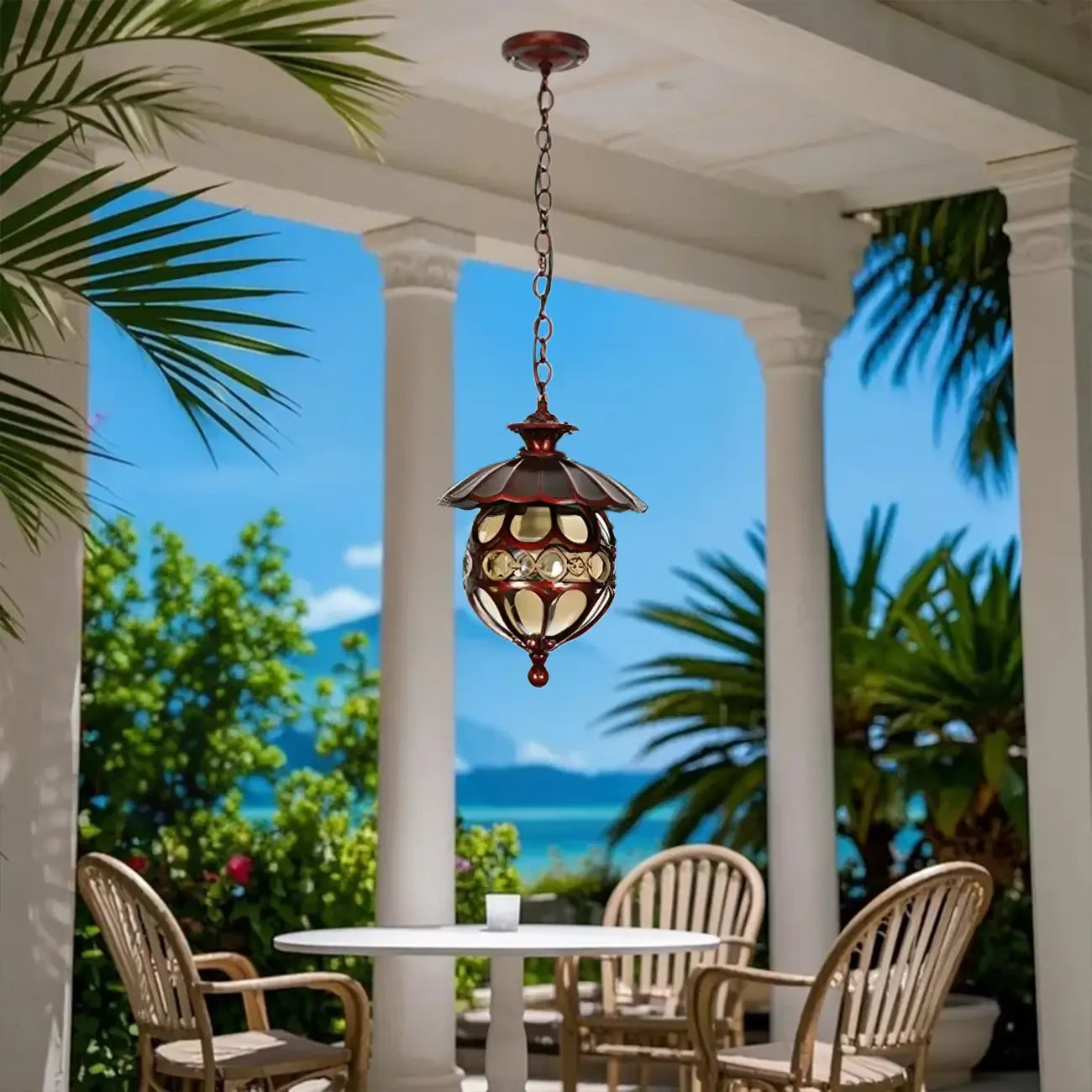 Suspension d'extérieur vintage en verre et bronze avec globe