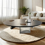 Table ronde Glam Wood noire avec piètement trépied abstrait